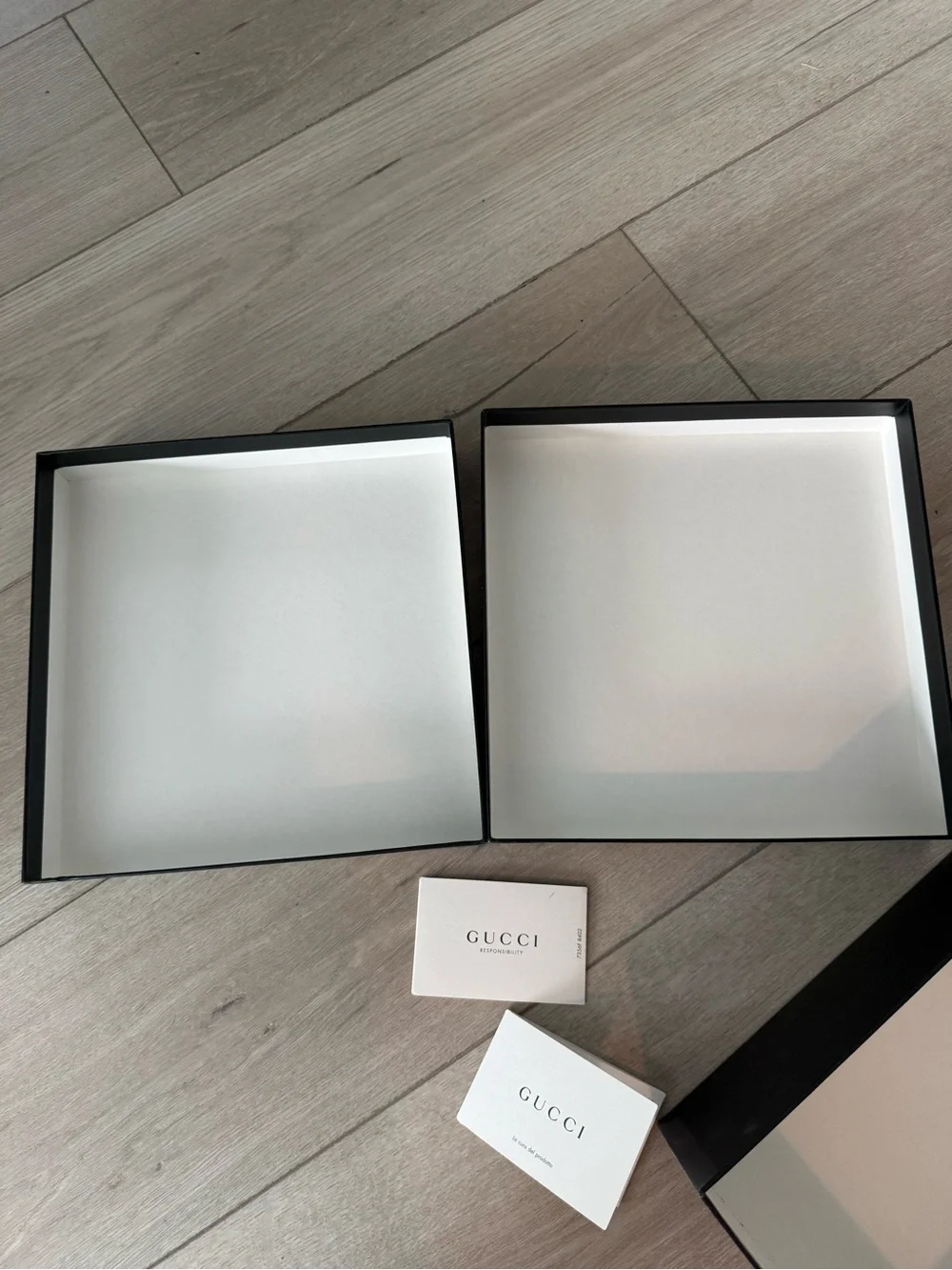 Two Gucci Gift Boxes & Care Cards